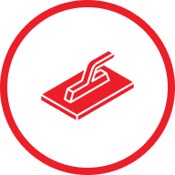 A red and white icon of a paper cutter.